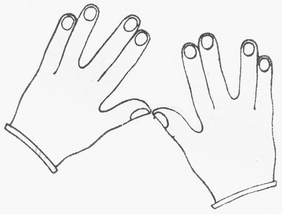 A pair of hand-drawn gloves, pinkies linked.